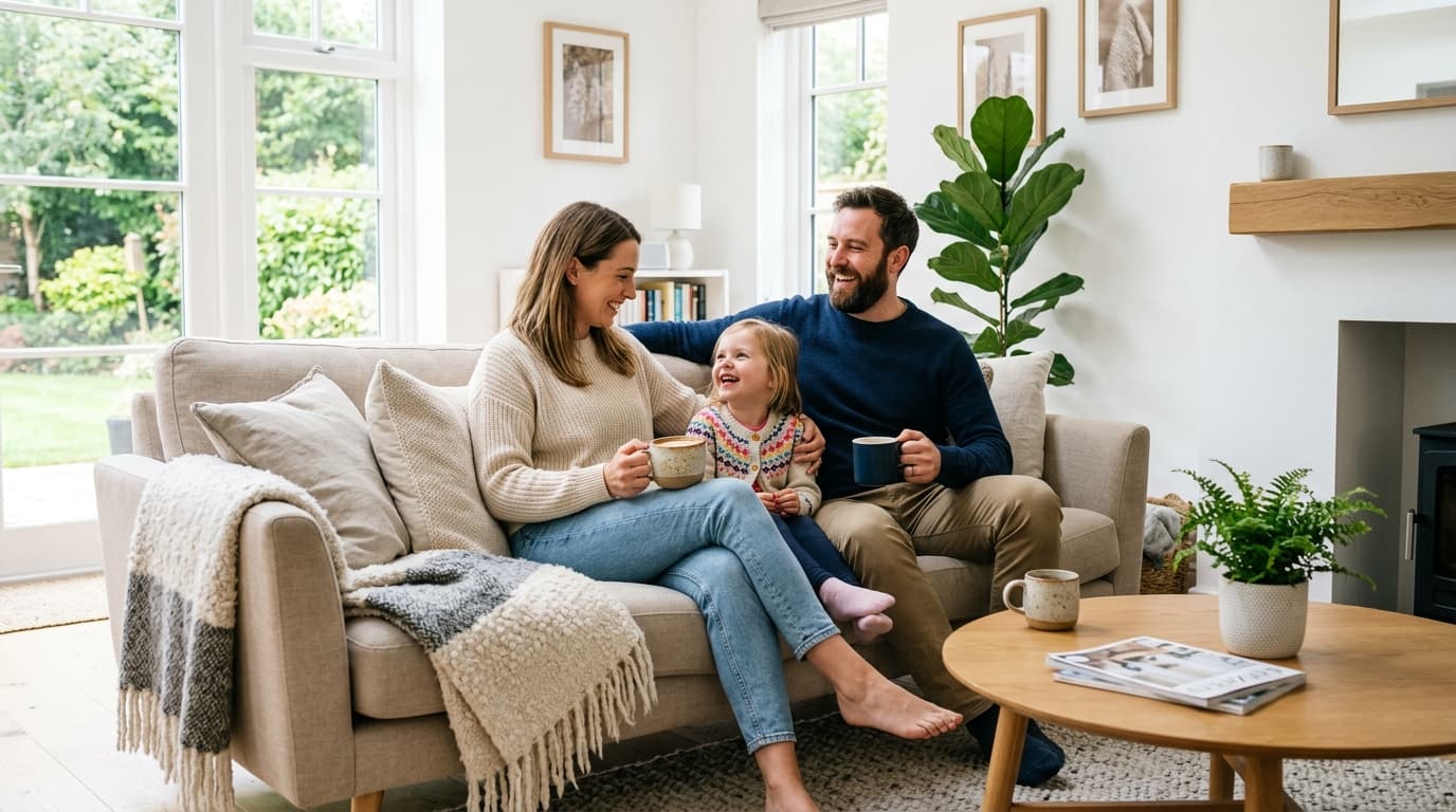 Evinde huzurla vakit geçiren mutlu bir aile